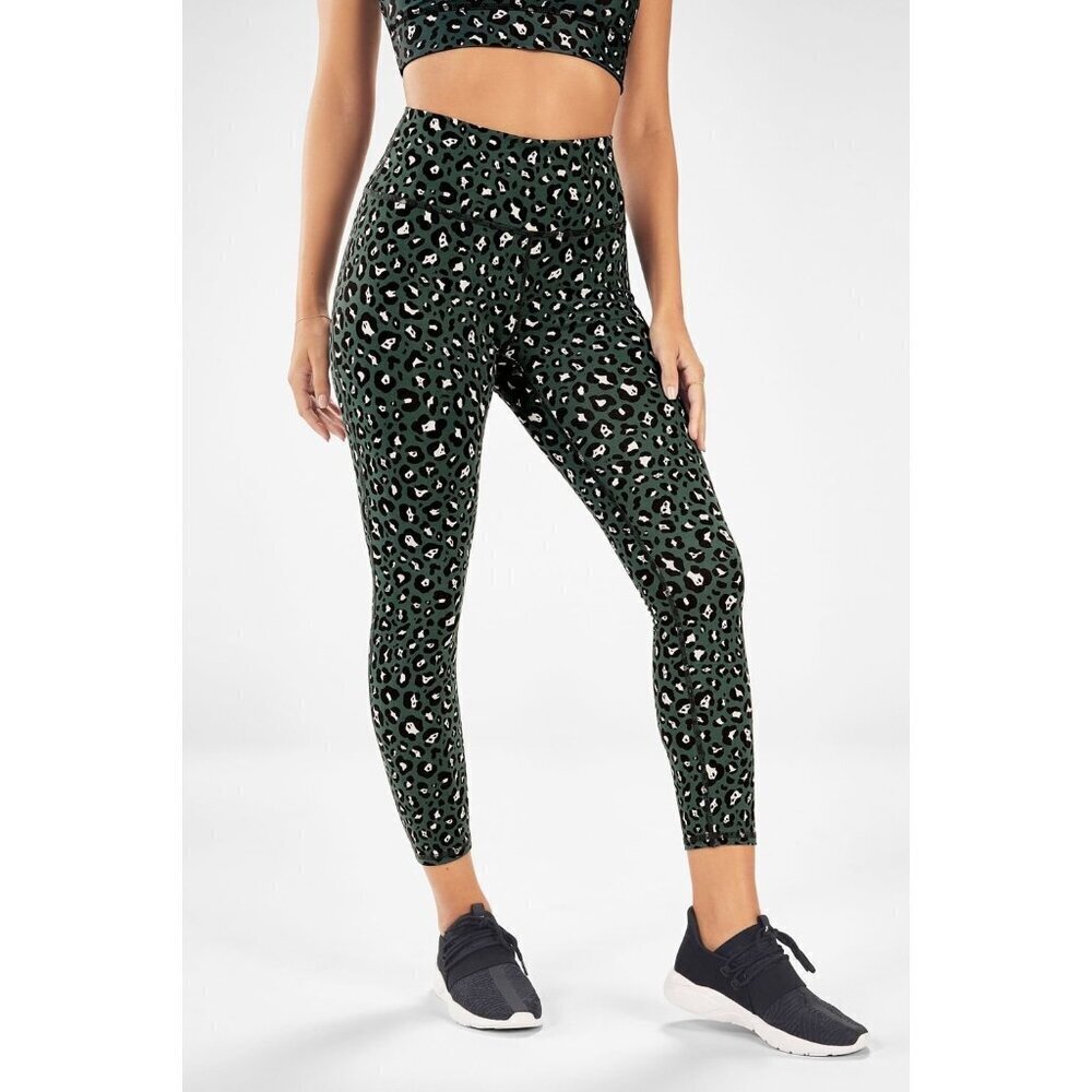 Fabletics Define PowerHold High-Waisted 7/8 Legging Leopard Green Medium Yoga